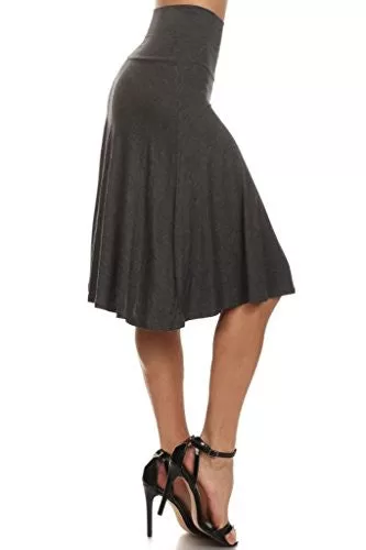 12 Ami Solid Basic Fold-Over Stretch Midi Short Skirt Charcoal Medium