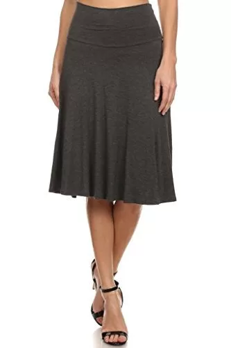 12 Ami Solid Basic Fold-Over Stretch Midi Short Skirt Charcoal Medium