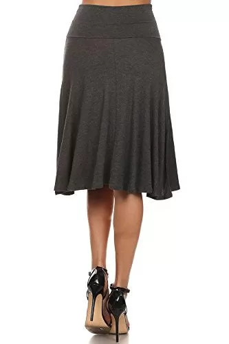 12 Ami Solid Basic Fold-Over Stretch Midi Short Skirt Charcoal Medium