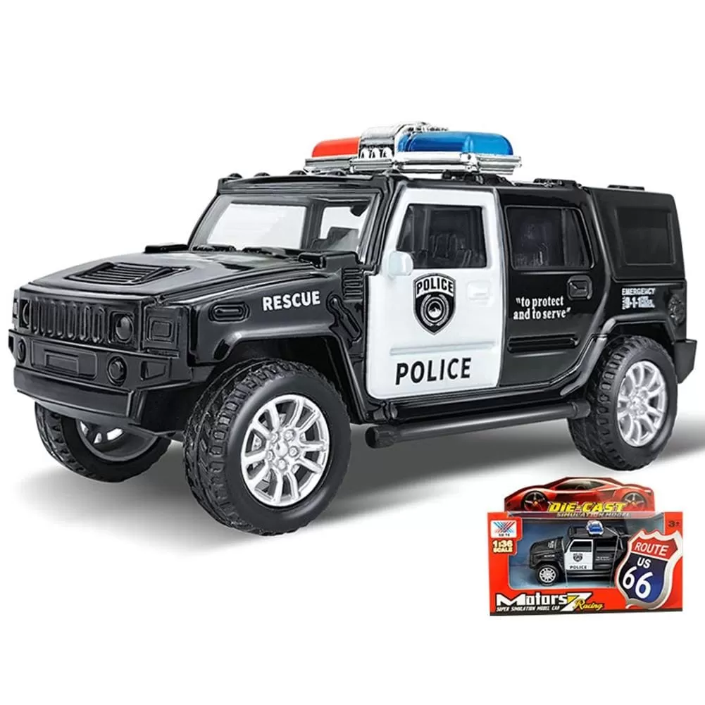 1/36 Simulation Police Car Vehicle Pull Back Truck Model Kids Interactive Toy Home Decoration Christmas Gift