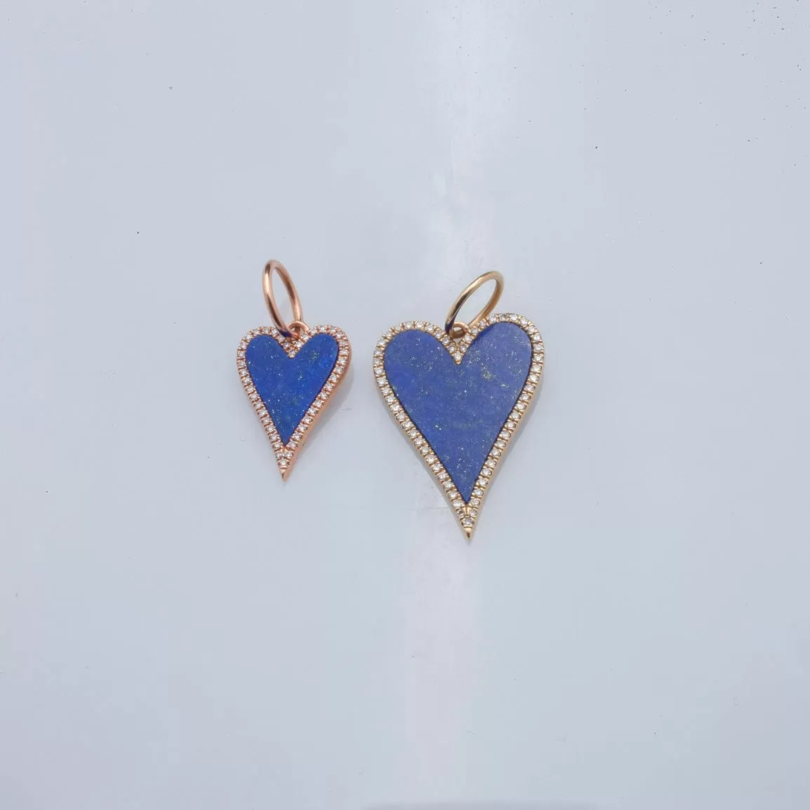 14K Gold Large Blue Lapis and Diamond Elongated Heart Charm