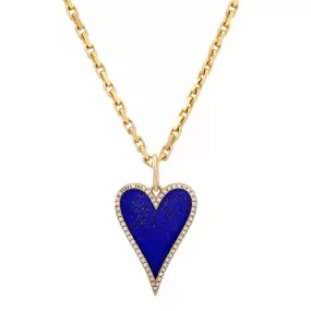 14K Gold Large Blue Lapis and Diamond Elongated Heart Charm