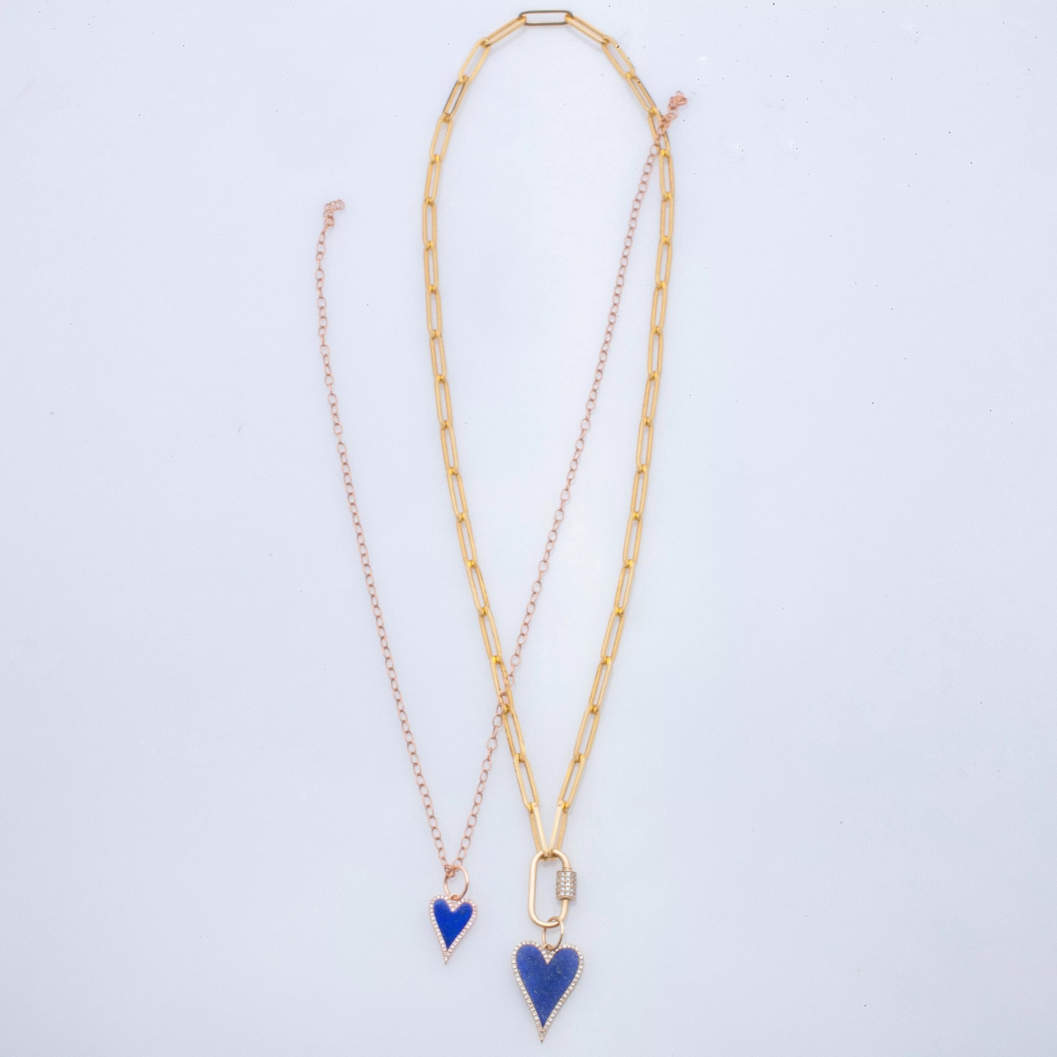 14K Gold Large Blue Lapis and Diamond Elongated Heart Charm