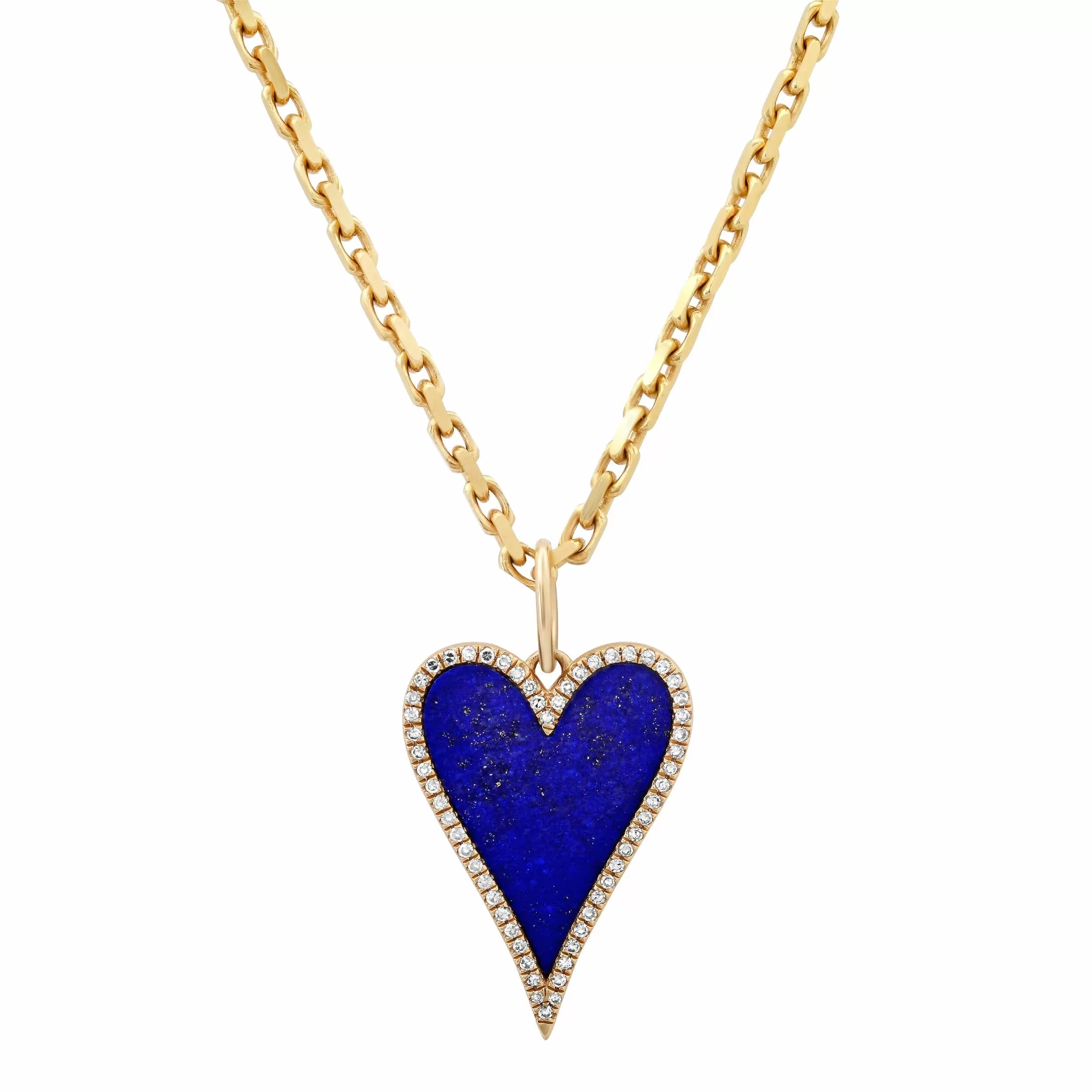 14K Gold Large Blue Lapis and Diamond Elongated Heart Charm