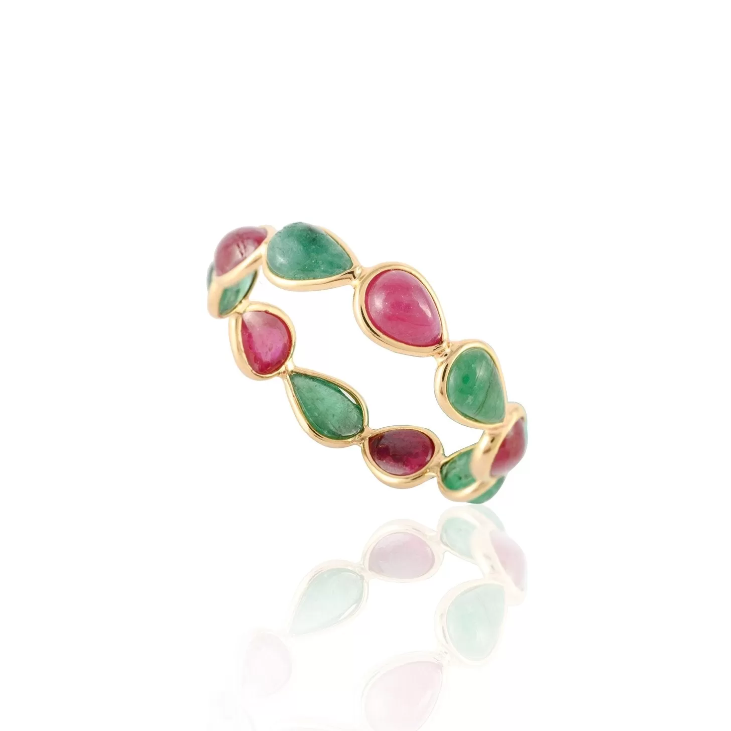 18K Yellow Gold Ruby & Emerald Eternity Band