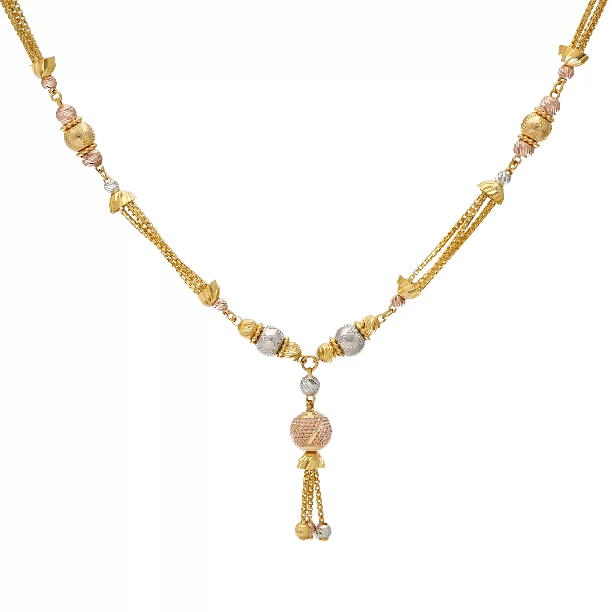 22K Multi-Tone Gold Beaded Chain (17.6gm)