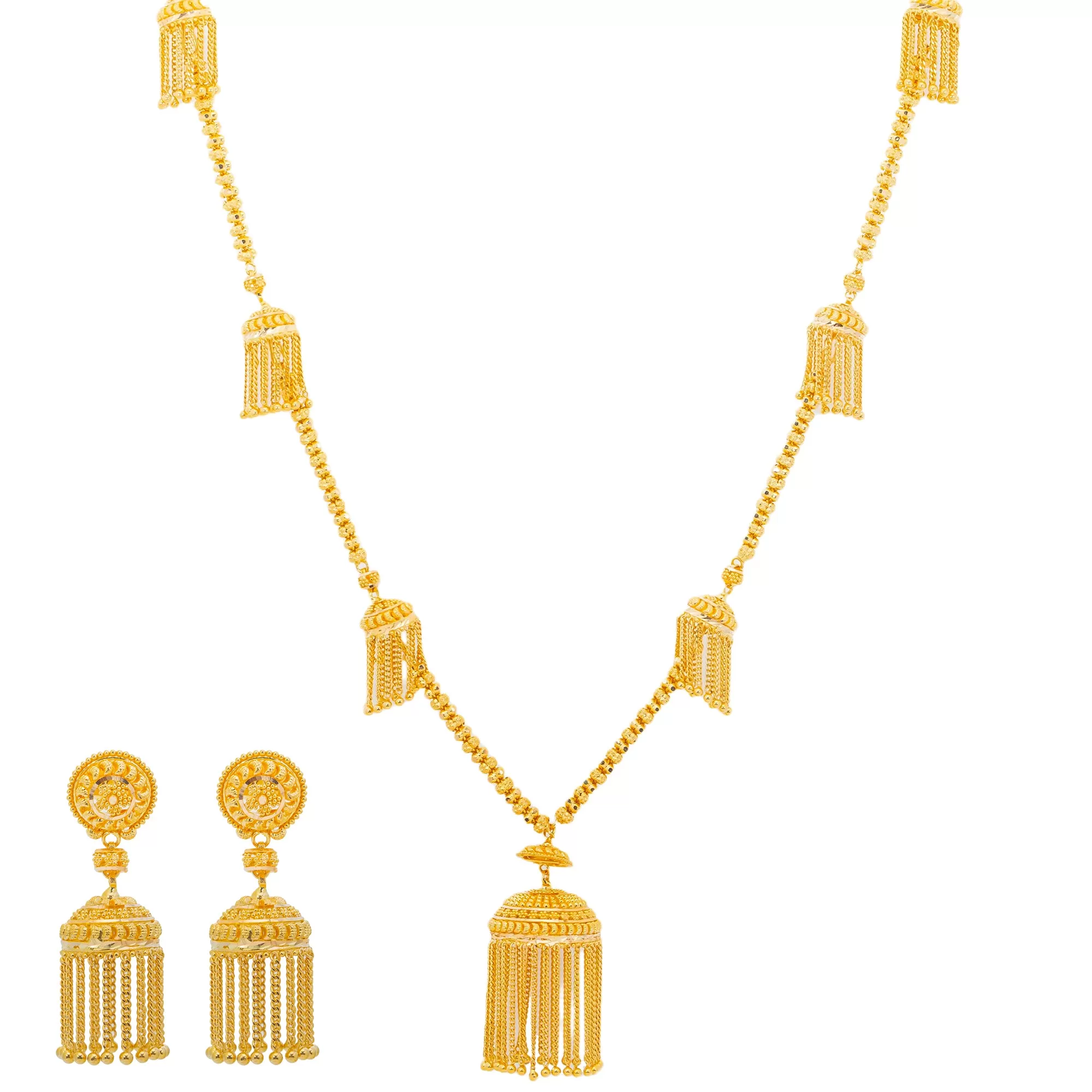 22K Yellow Gold Jhumki Jewelry Set (80.5gm)