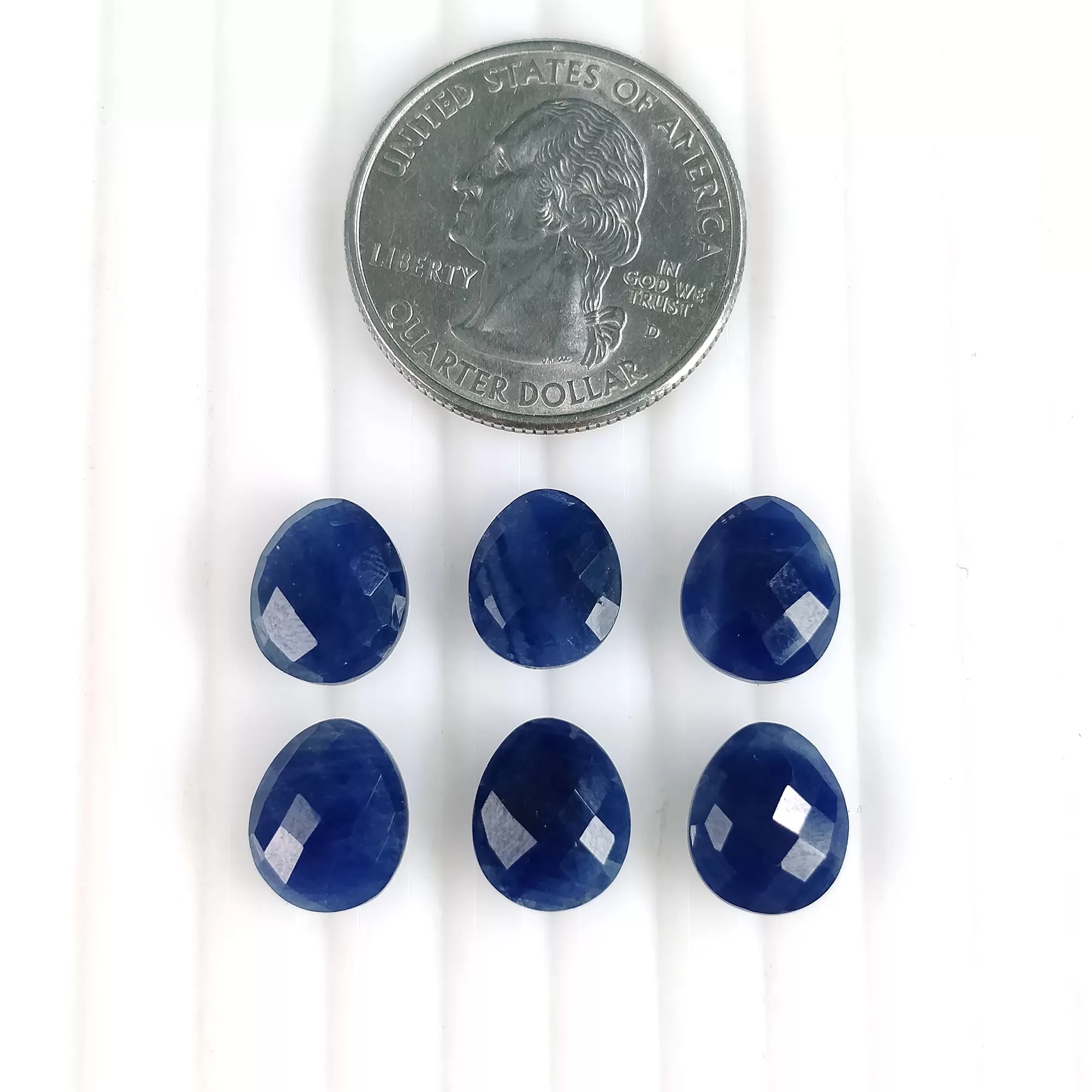 27.85cts Natural Untreated BLUE SAPPHIRE Gemstone Checker Cut Egg Shape Briolette 11*9mm 6pcs September Birthstone (With Video)