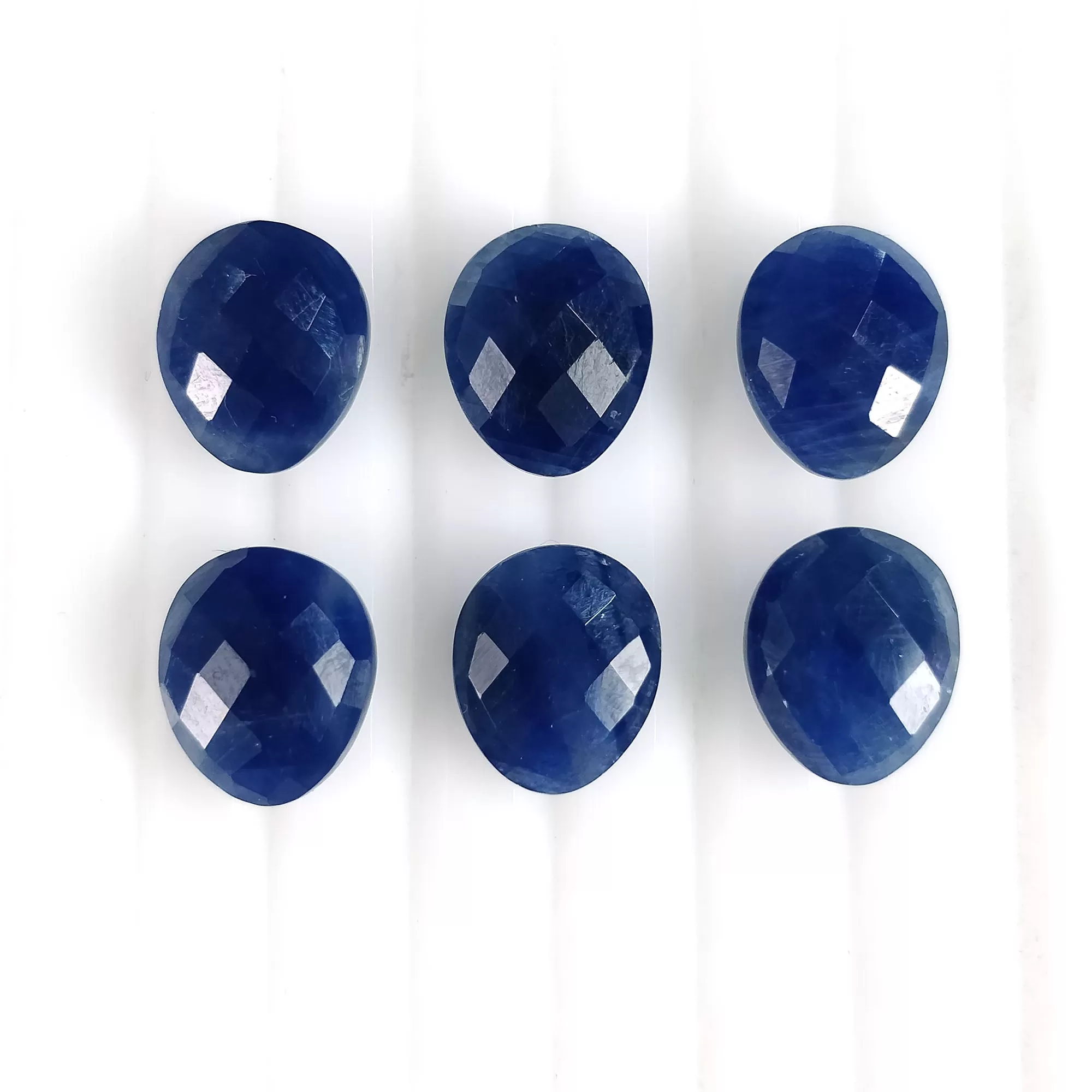 27.85cts Natural Untreated BLUE SAPPHIRE Gemstone Checker Cut Egg Shape Briolette 11*9mm 6pcs September Birthstone (With Video)