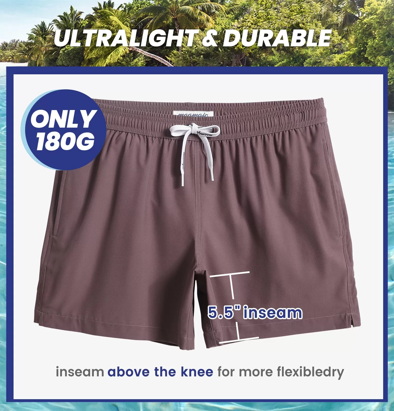 5.5 Inch Inseam Stretch Solid Wine Swim Trunks