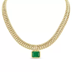 8.97 ctw Emerald Cut Emerald Bezel Double Wide Curb Chain Necklace