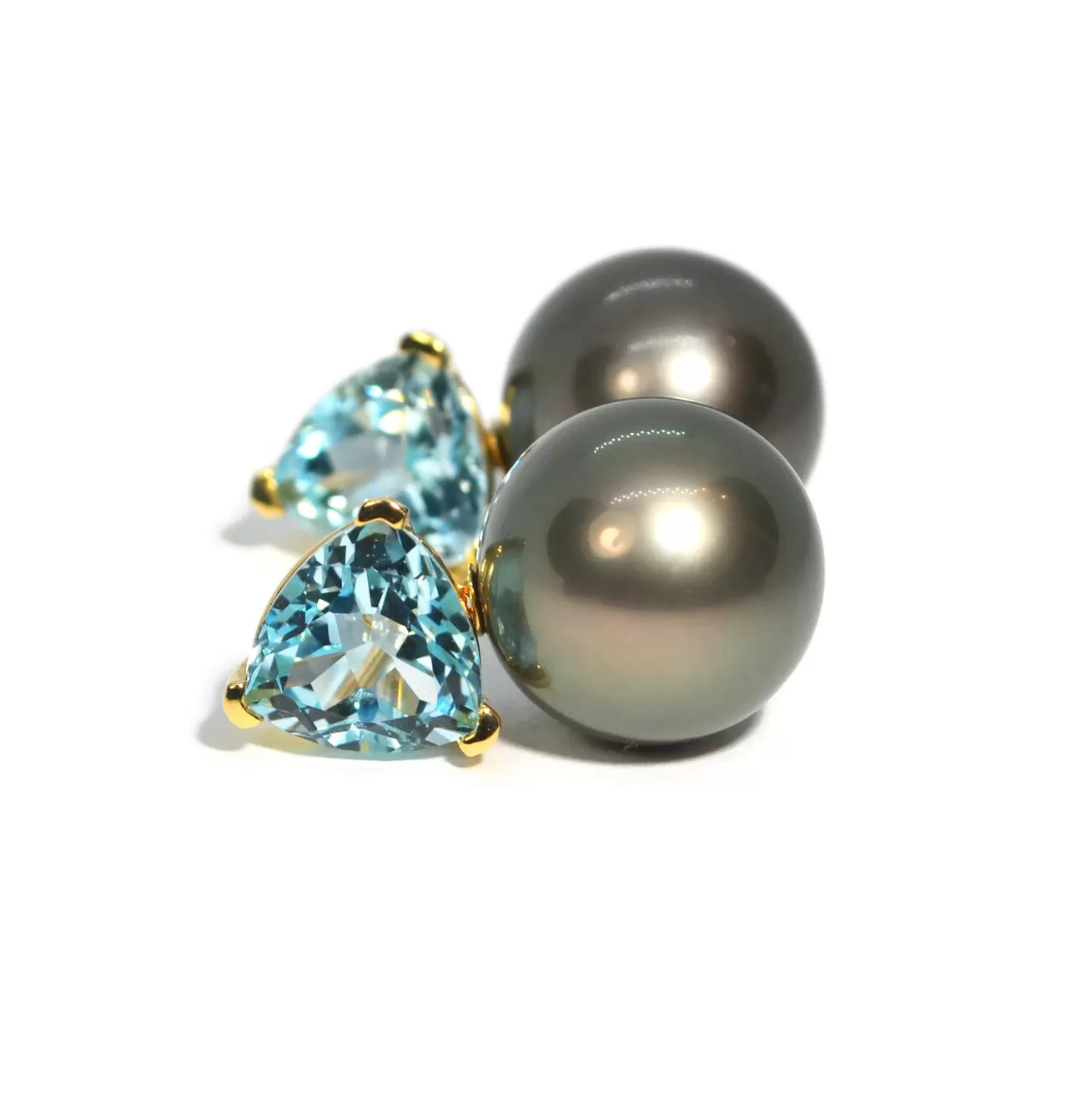 A & Furst - Bonbon - Drop Earrings with Blue Topaz and Black Tahitian Pearls, 18k Yellow Gold