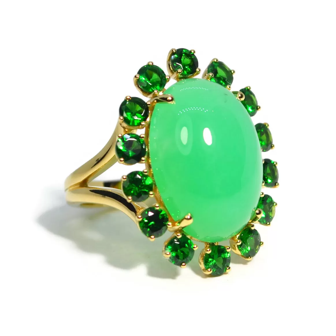 A & Furst - Sole - Cocktail Ring with Natural Chrysoprase and Tsavorite Garnet, 18k Yellow Gold