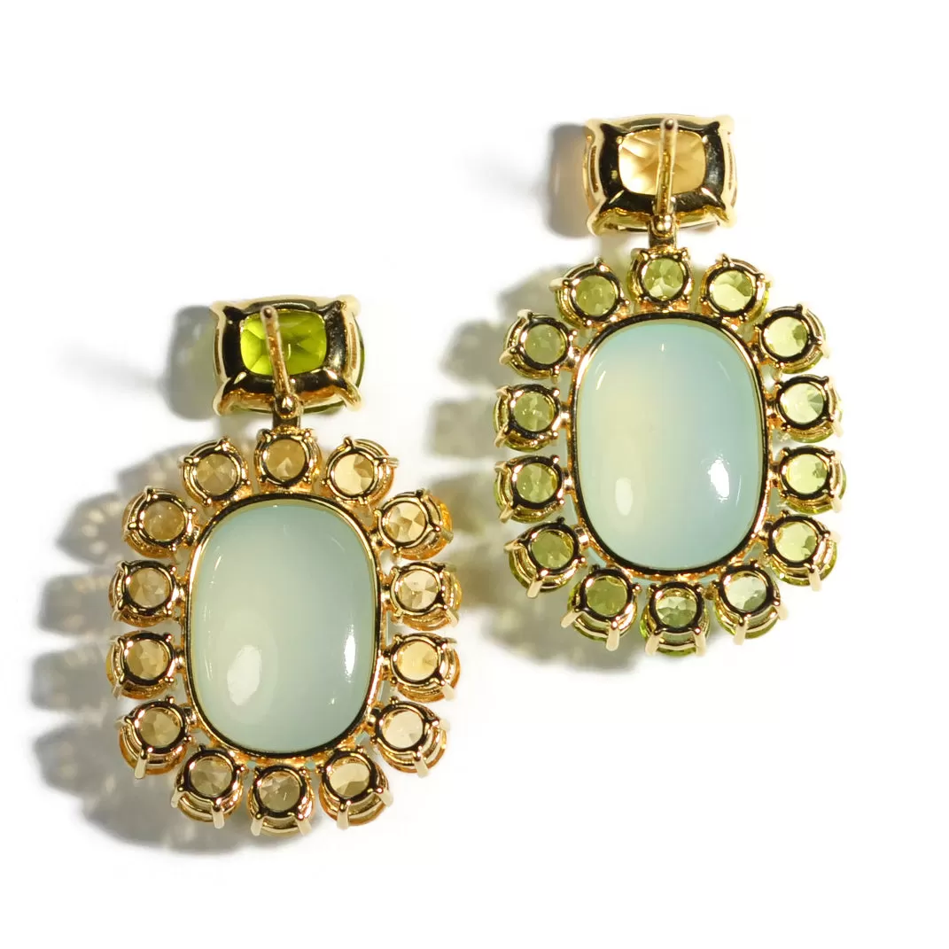 A & Furst - Sole - Mismatched Drop Earrings with Green Chalcedony, Peridot and Citrine, 18k Yellow Gold