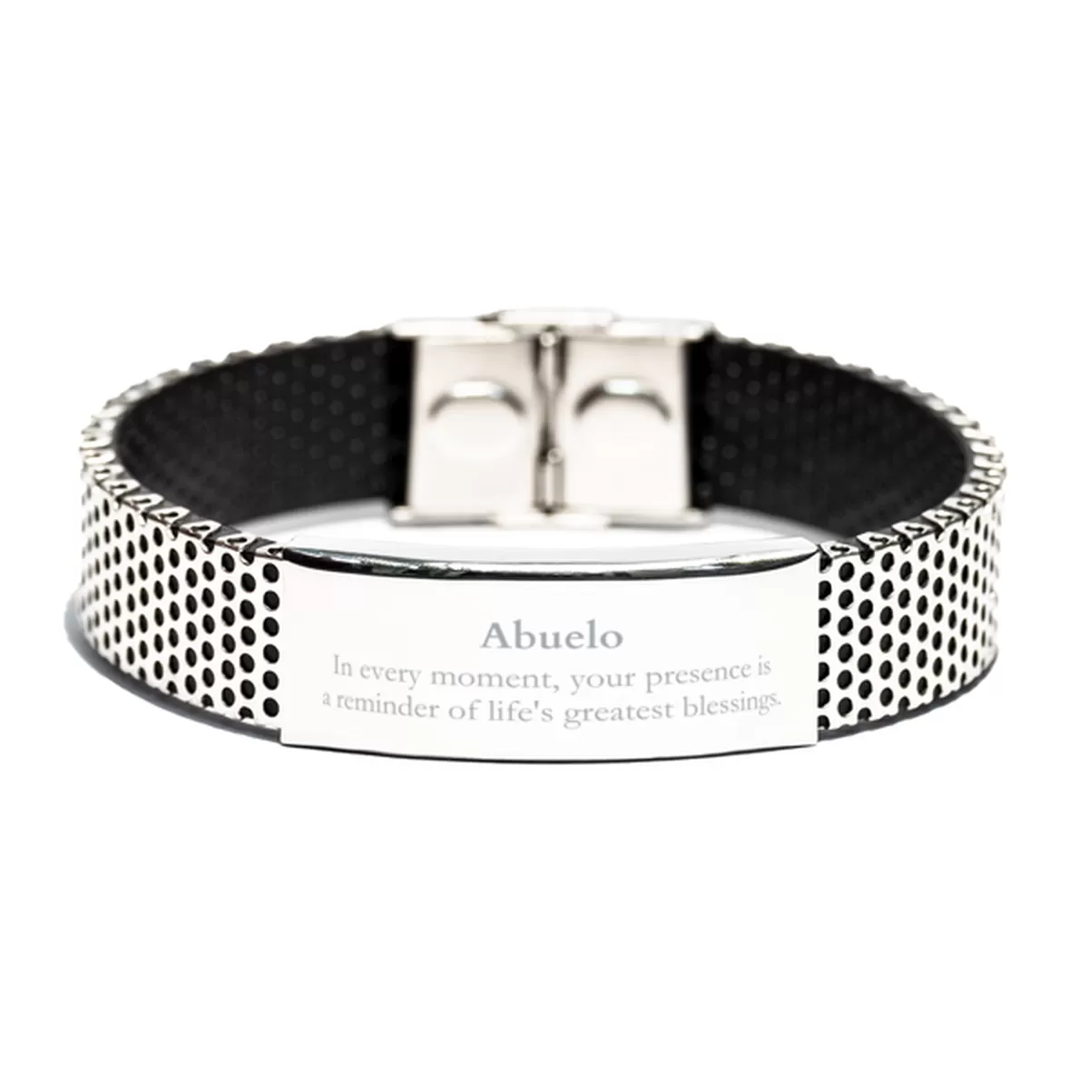 Abuelo Thank You Gifts, Your presence is a reminder of life's greatest, Appreciation Blessing Birthday Stainless Steel Bracelet for Abuelo