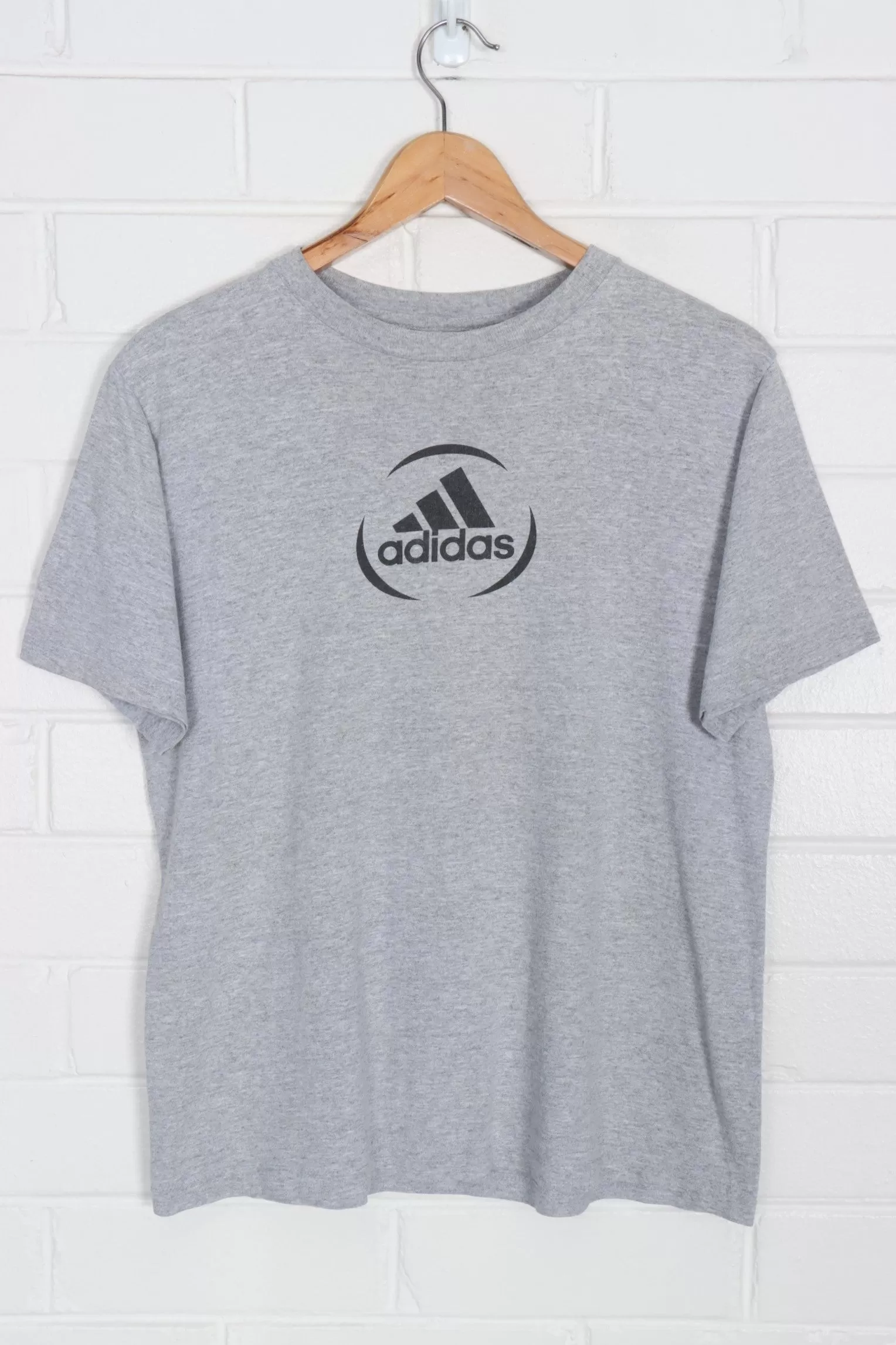 ADIDAS Grey & Black Logo USA Made T-Shirt (S-M)