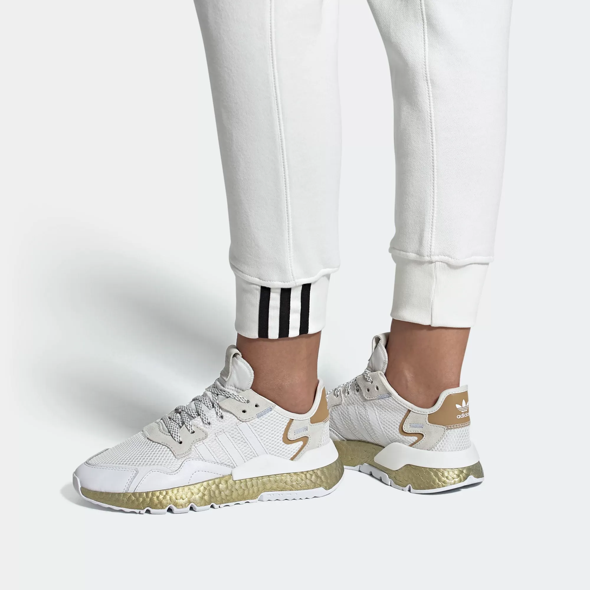 Adidas Women's Nite Jogger Shoes - Cloud White / Periwinkle / Gold Metallic