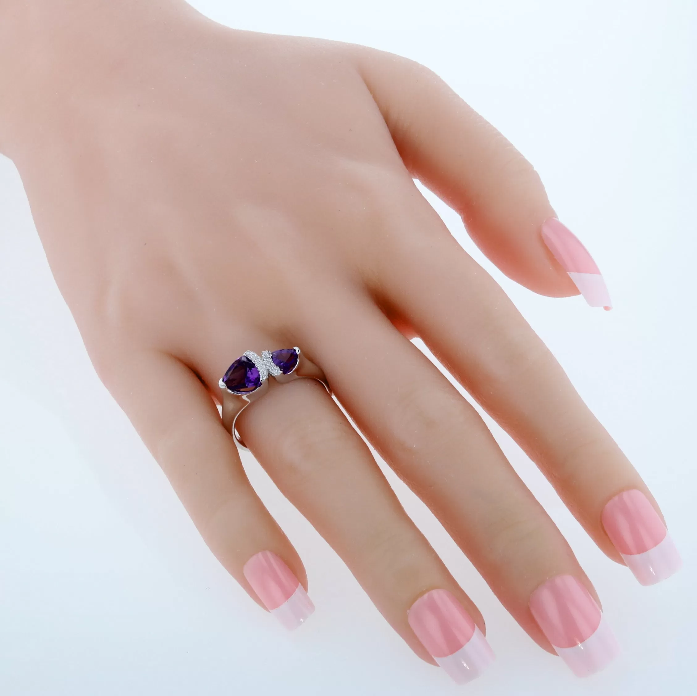 Amethyst Two-Stone Ring Sterling Silver Trillion Cut 1 Carat Size 7