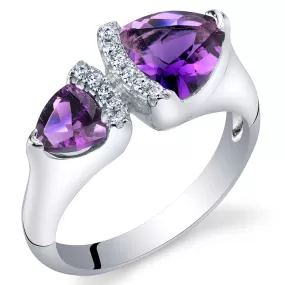 Amethyst Two-Stone Ring Sterling Silver Trillion Cut 1 Carat Size 7