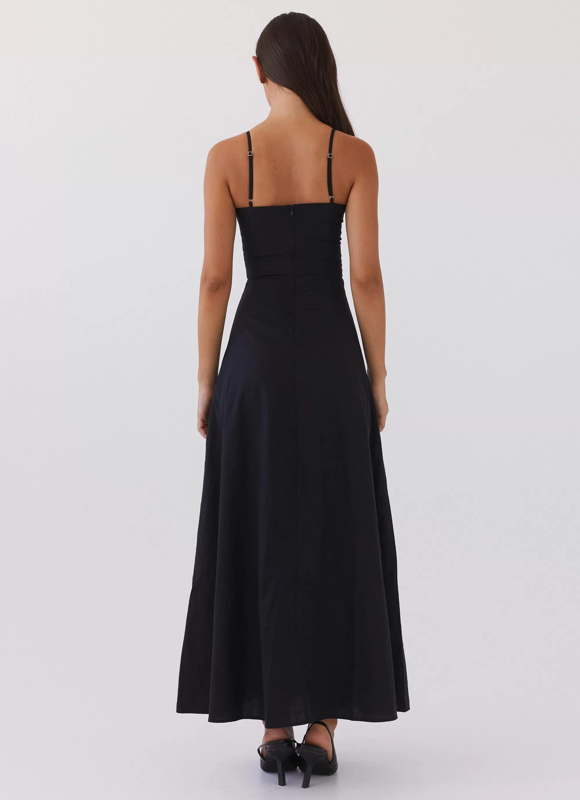 Angelina Linen Maxi Dress - Black