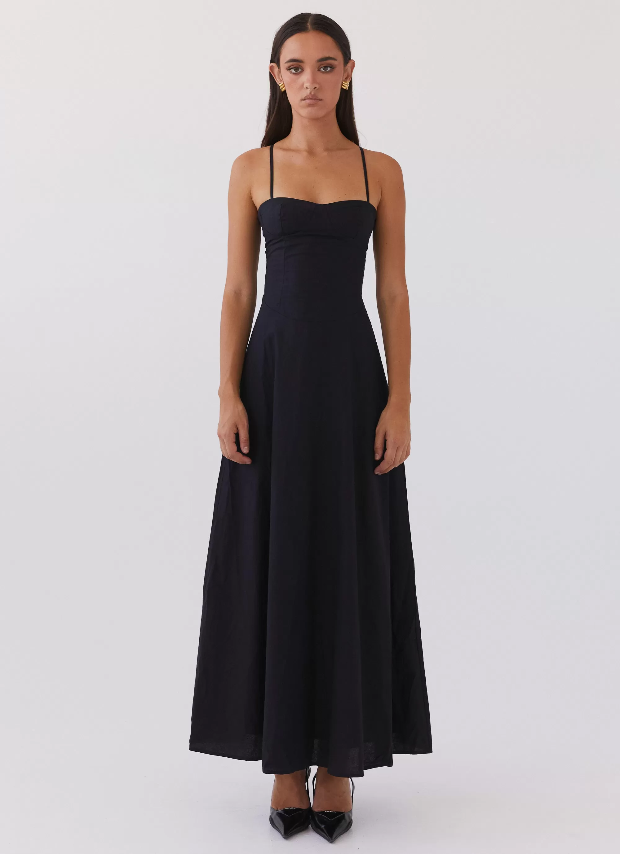 Angelina Linen Maxi Dress - Black