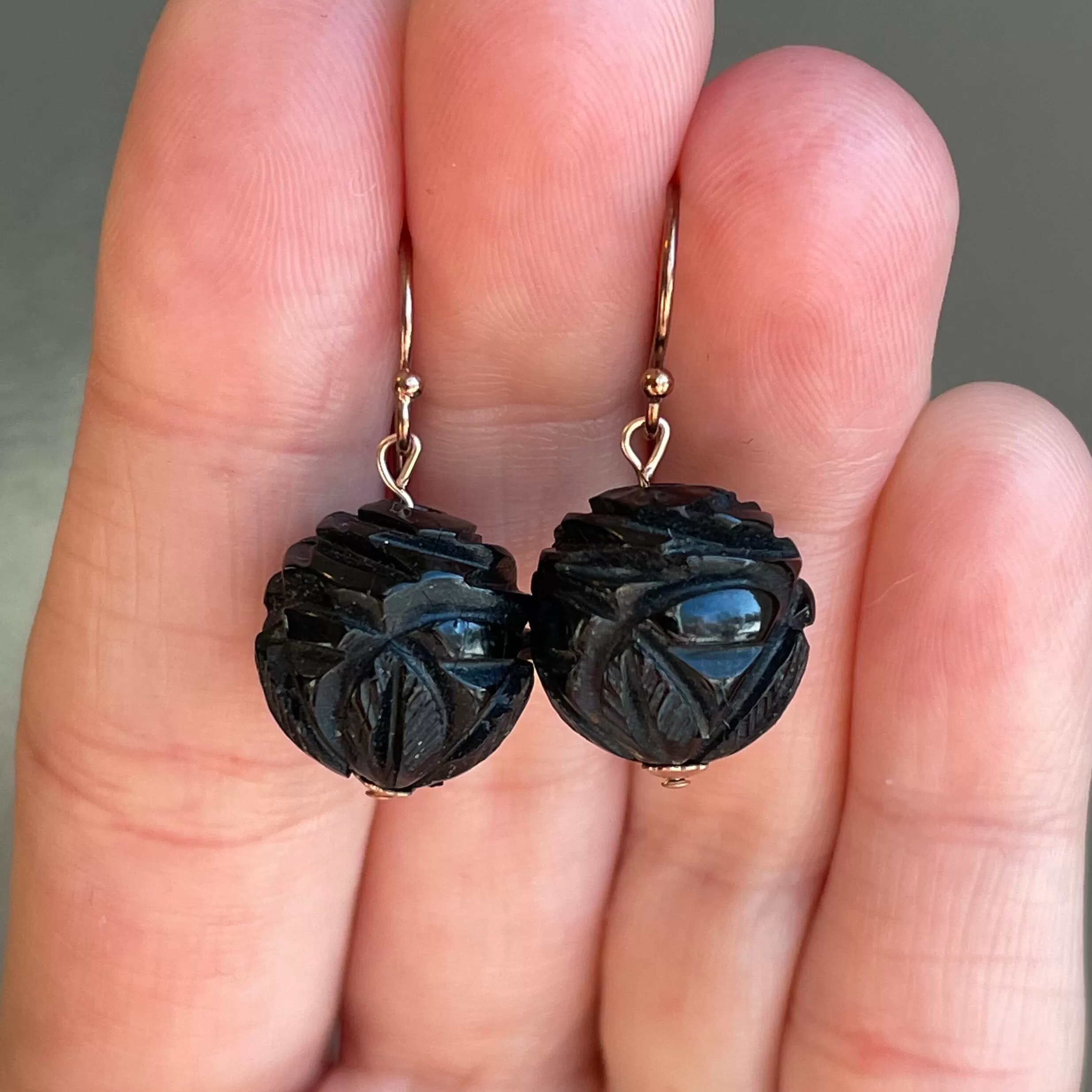 Antique Victorian Whitby Jet Ball Earrings