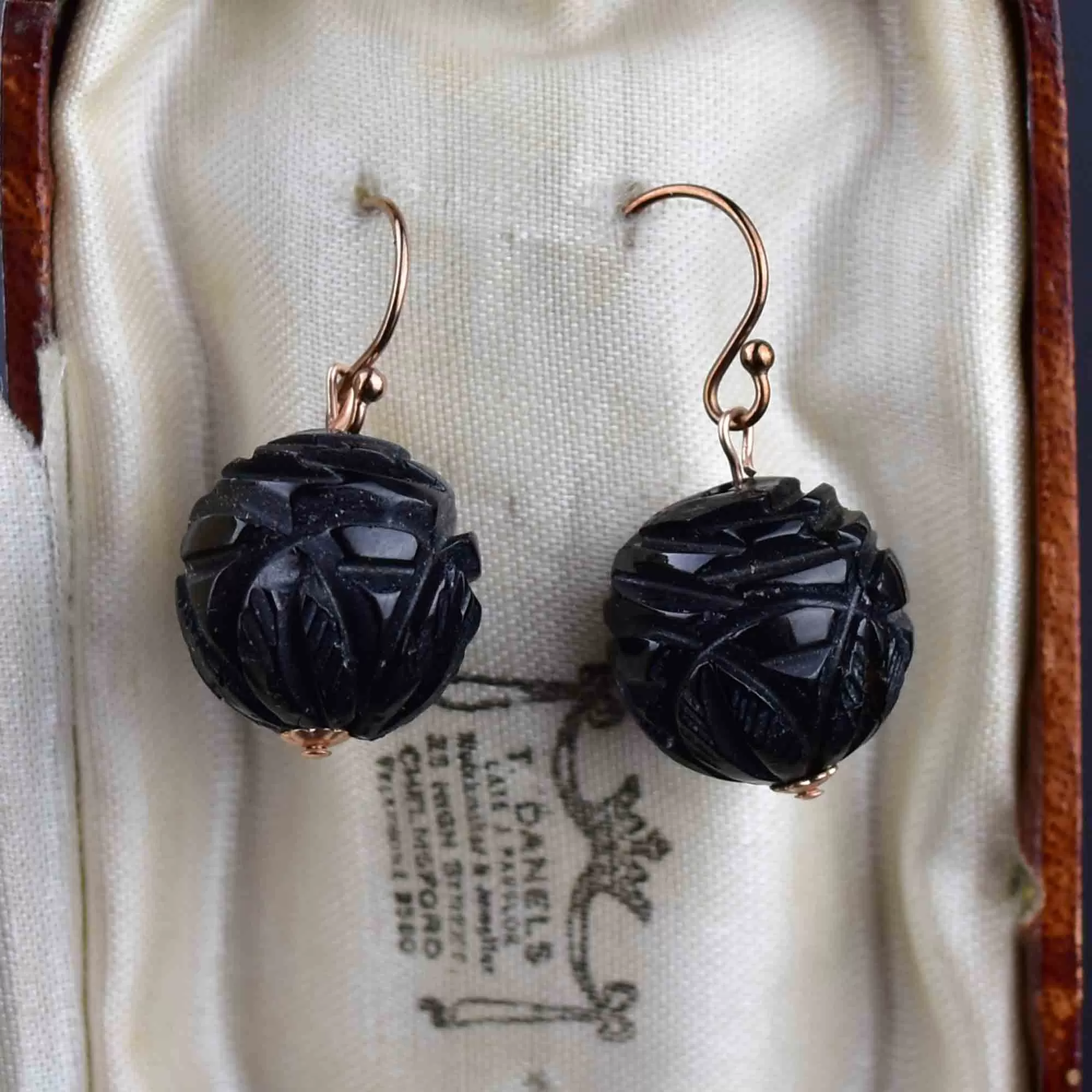 Antique Victorian Whitby Jet Ball Earrings