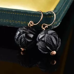 Antique Victorian Whitby Jet Ball Earrings