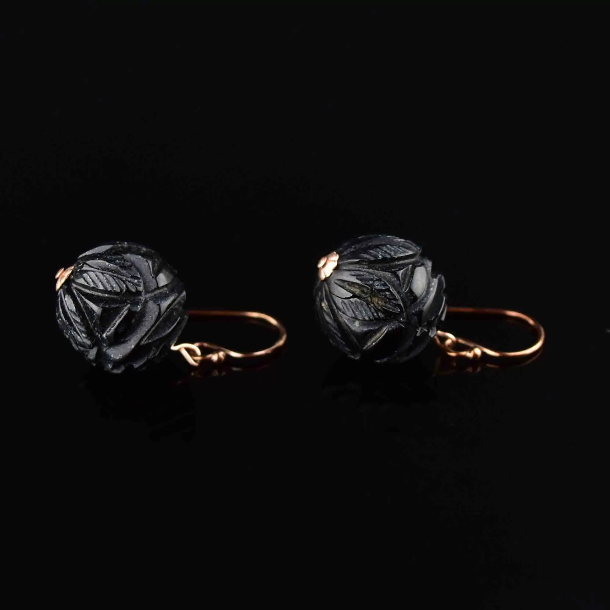 Antique Victorian Whitby Jet Ball Earrings