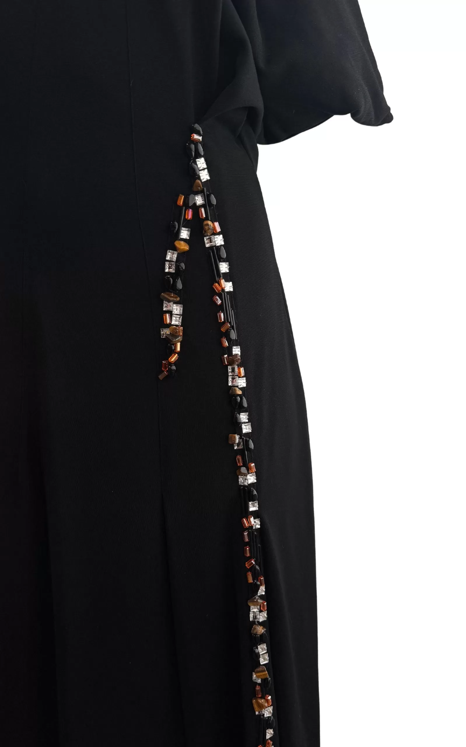 Asymmetric Amber Stone Embellished Midi Dress