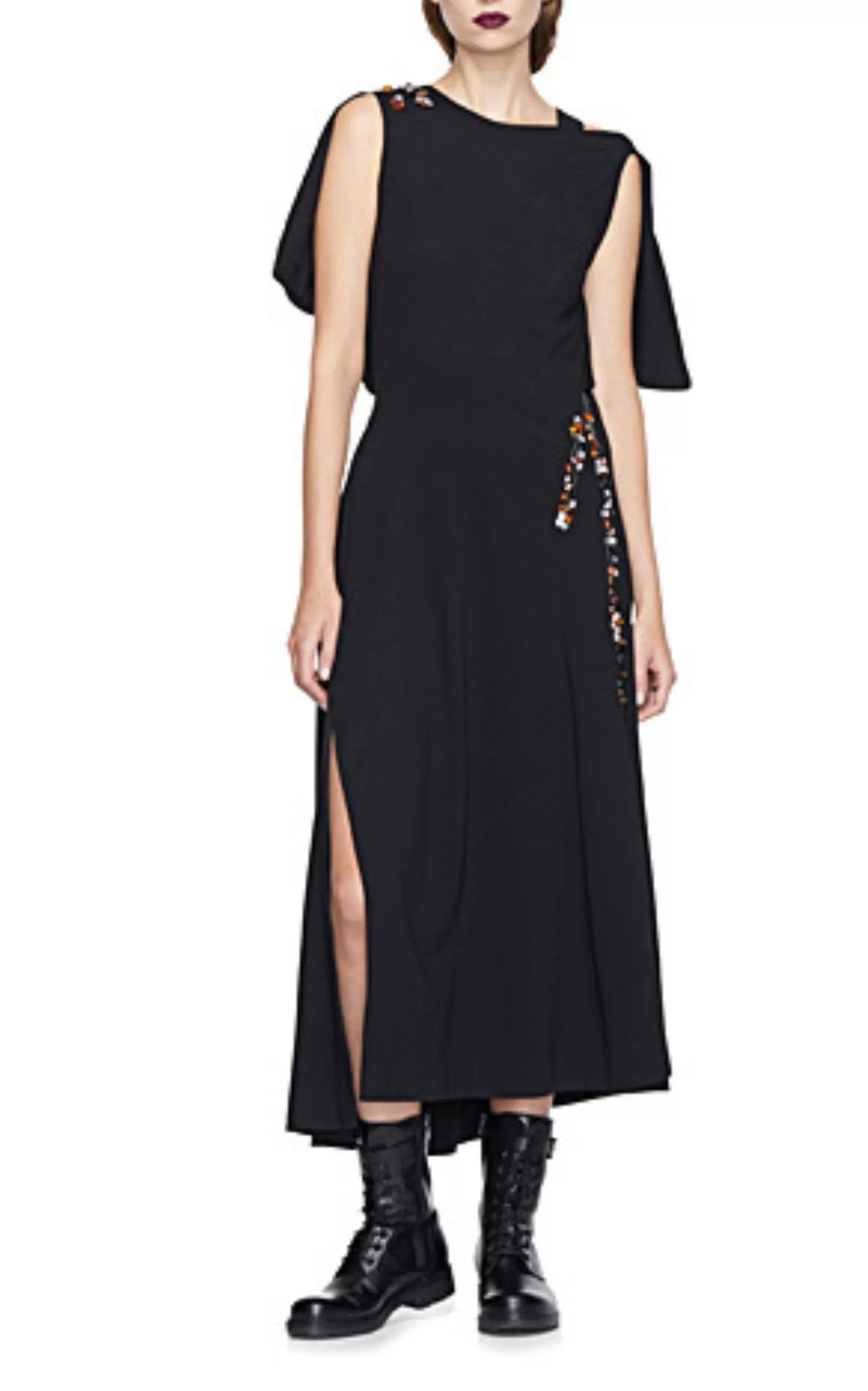 Asymmetric Amber Stone Embellished Midi Dress