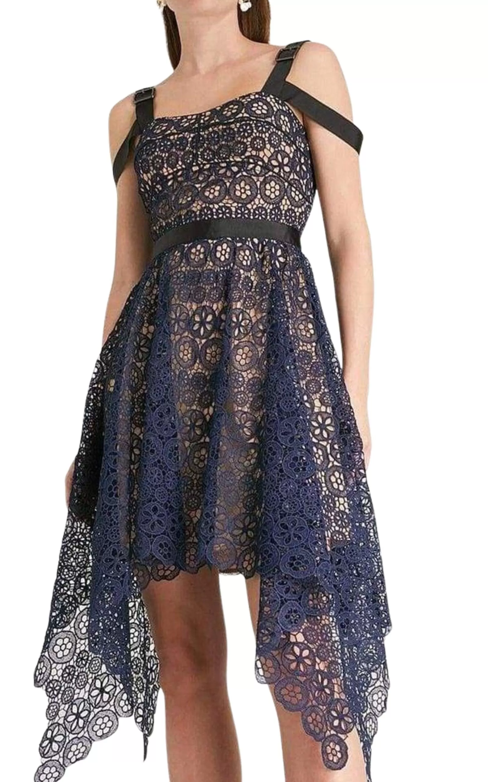 Asymmetric Circle Floral Lace Dress