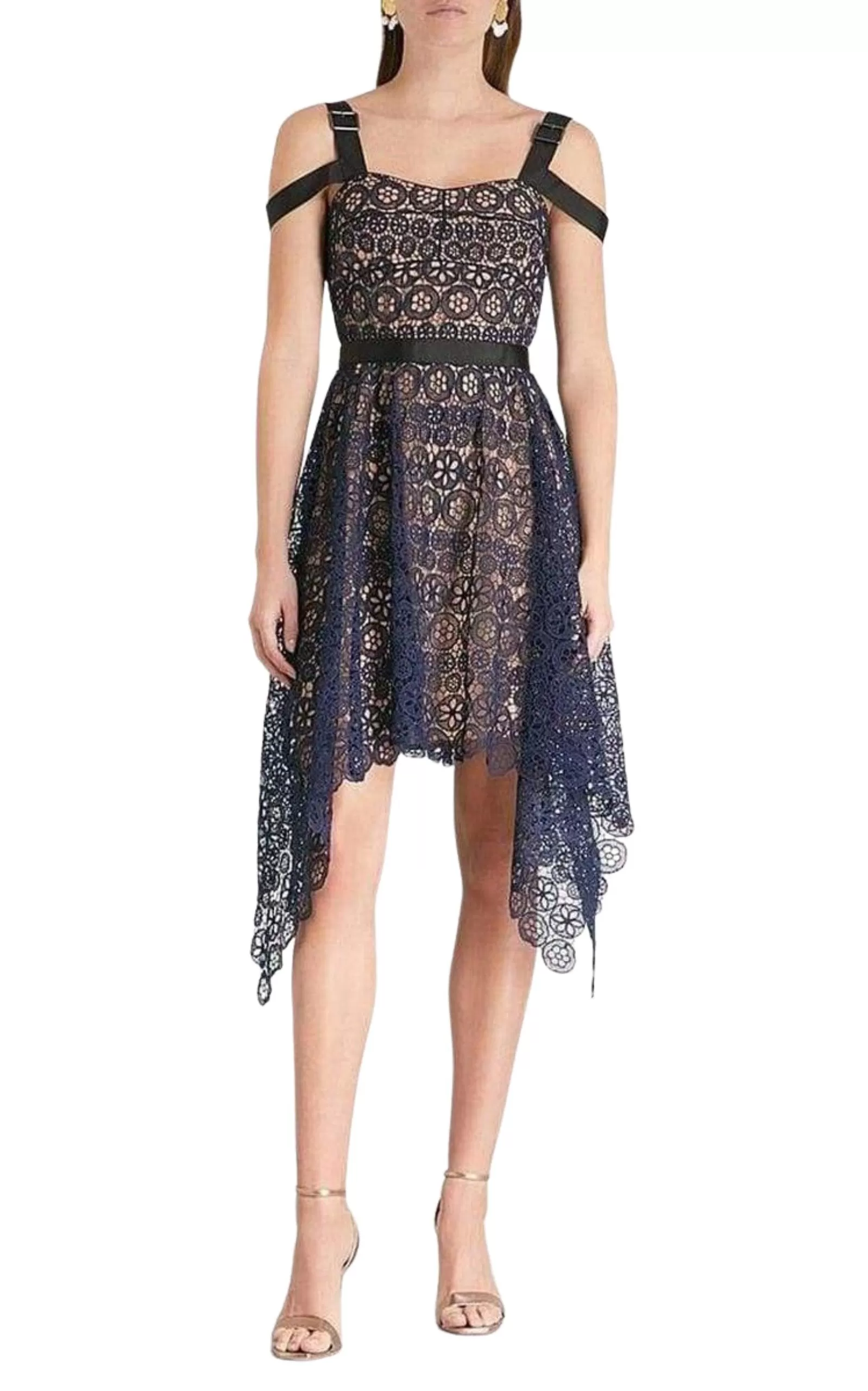 Asymmetric Circle Floral Lace Dress