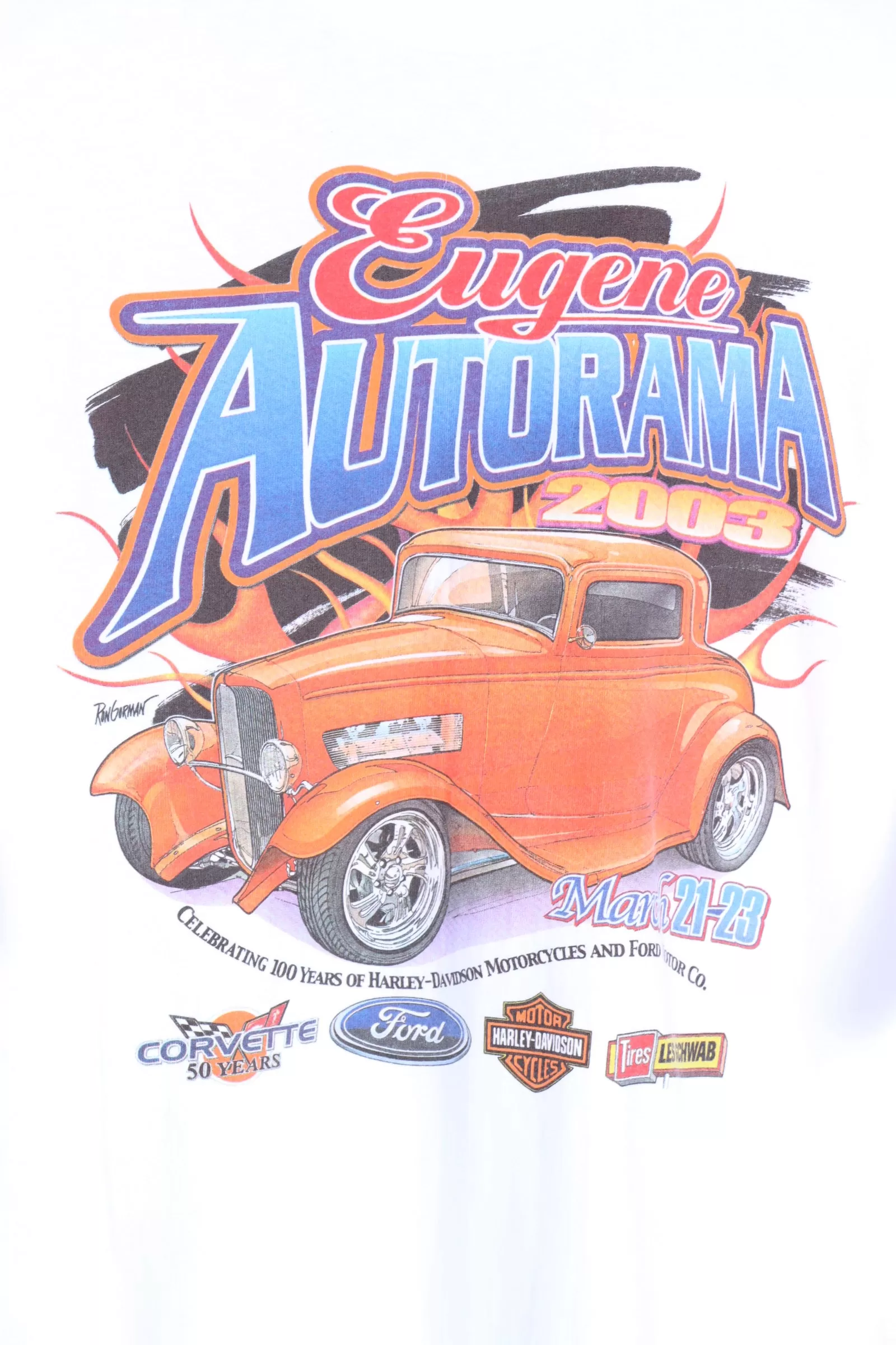 Autorama 100 Years of Harley Davidson & Ford Cars Print Tee (XL)