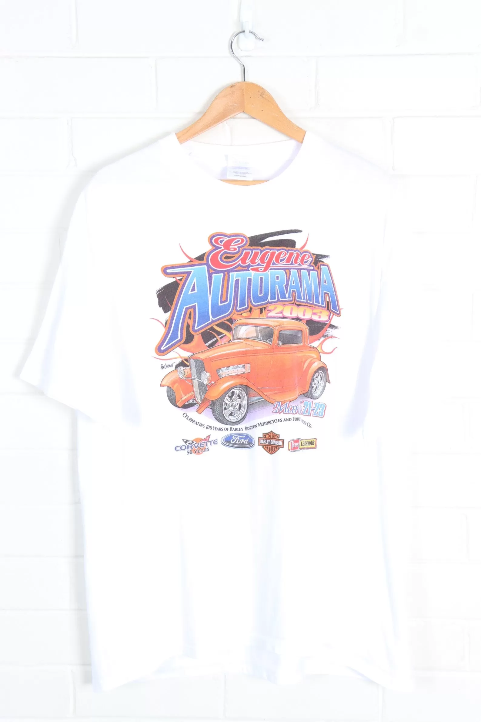 Autorama 100 Years of Harley Davidson & Ford Cars Print Tee (XL)