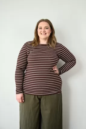 Ava Top - Brown Ribbed Stripe - PRE ORDER