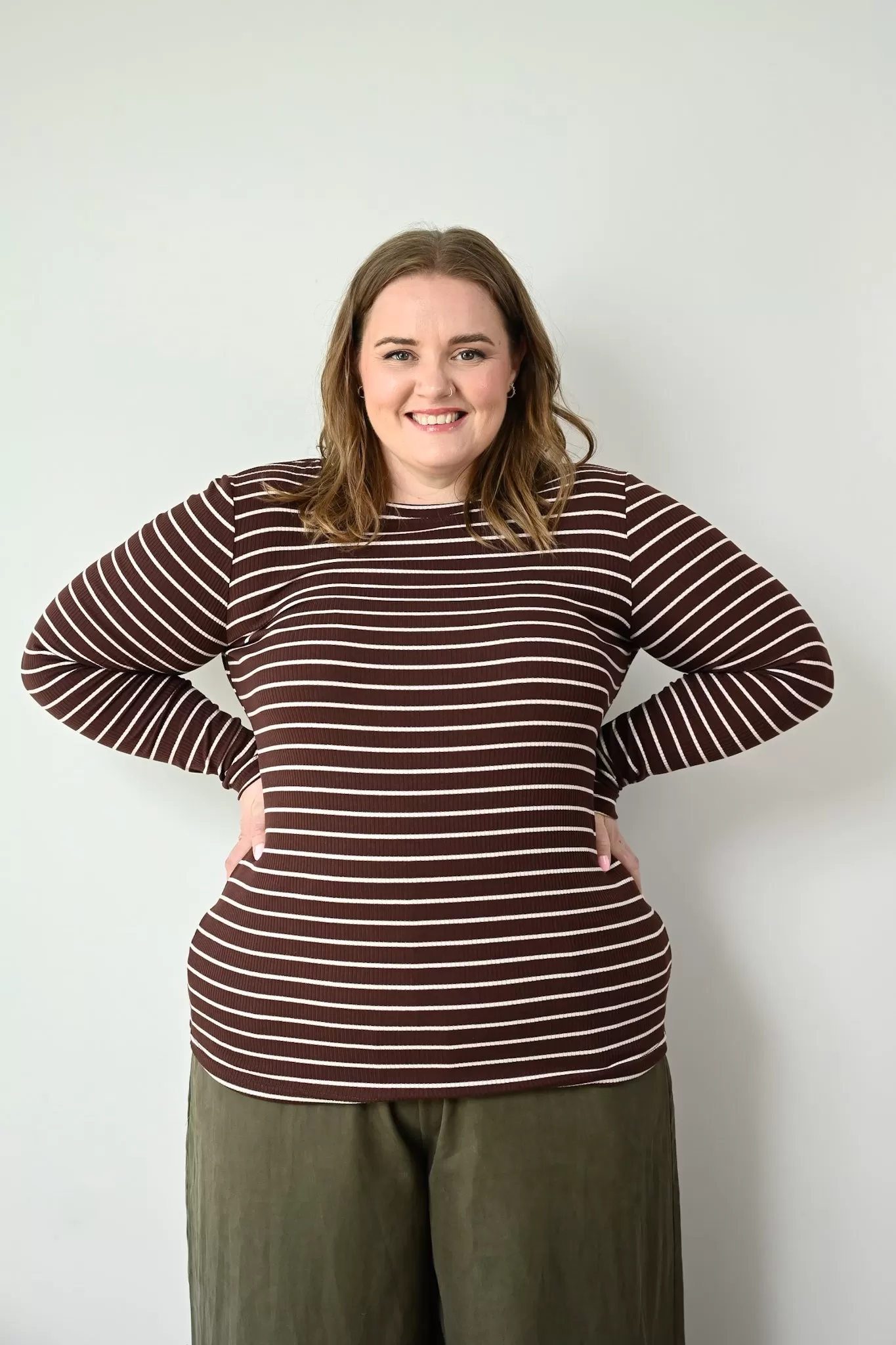 Ava Top - Brown Ribbed Stripe - PRE ORDER