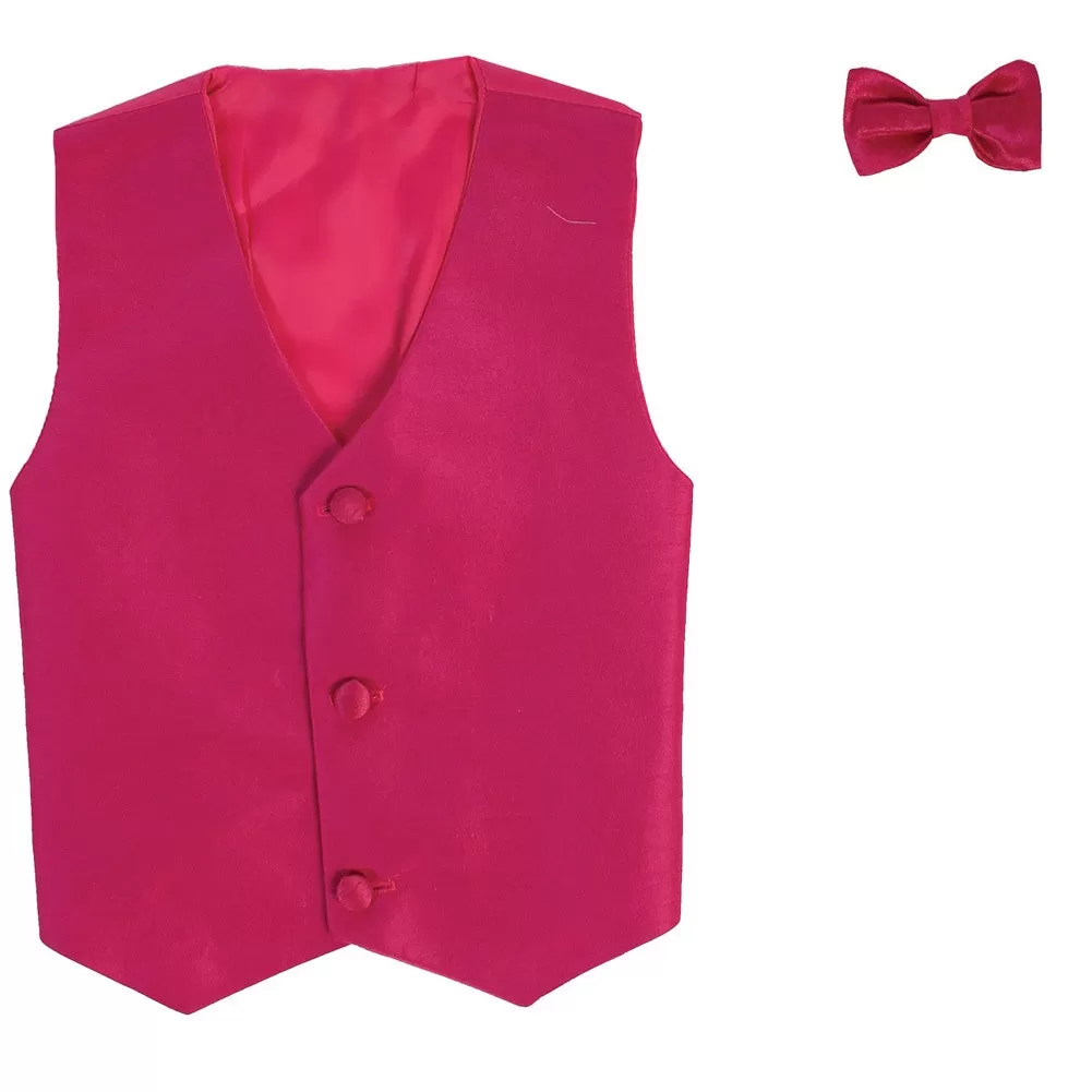 Baby Boys Fuchsia Poly Silk Vest Bowtie Special Occasion Set 3-24M