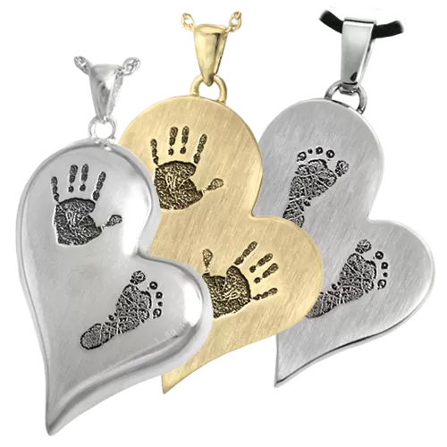 B&B Two Footprints/Handprint/Pawprint Teardrop Heart Pendant