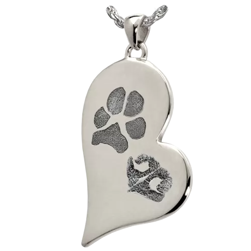 B&B Two Footprints/Handprint/Pawprint Teardrop Heart Pendant