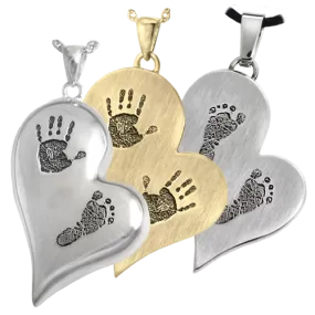 B&B Two Footprints/Handprint/Pawprint Teardrop Heart Pendant