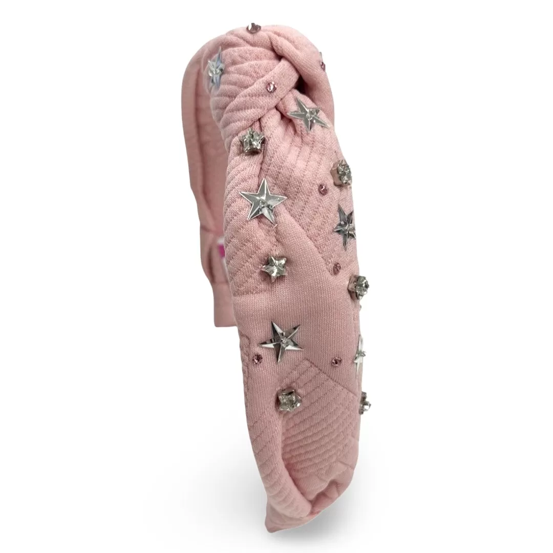 Bari Lynn Textured Fabric Jeweled Knot Headband - Pink