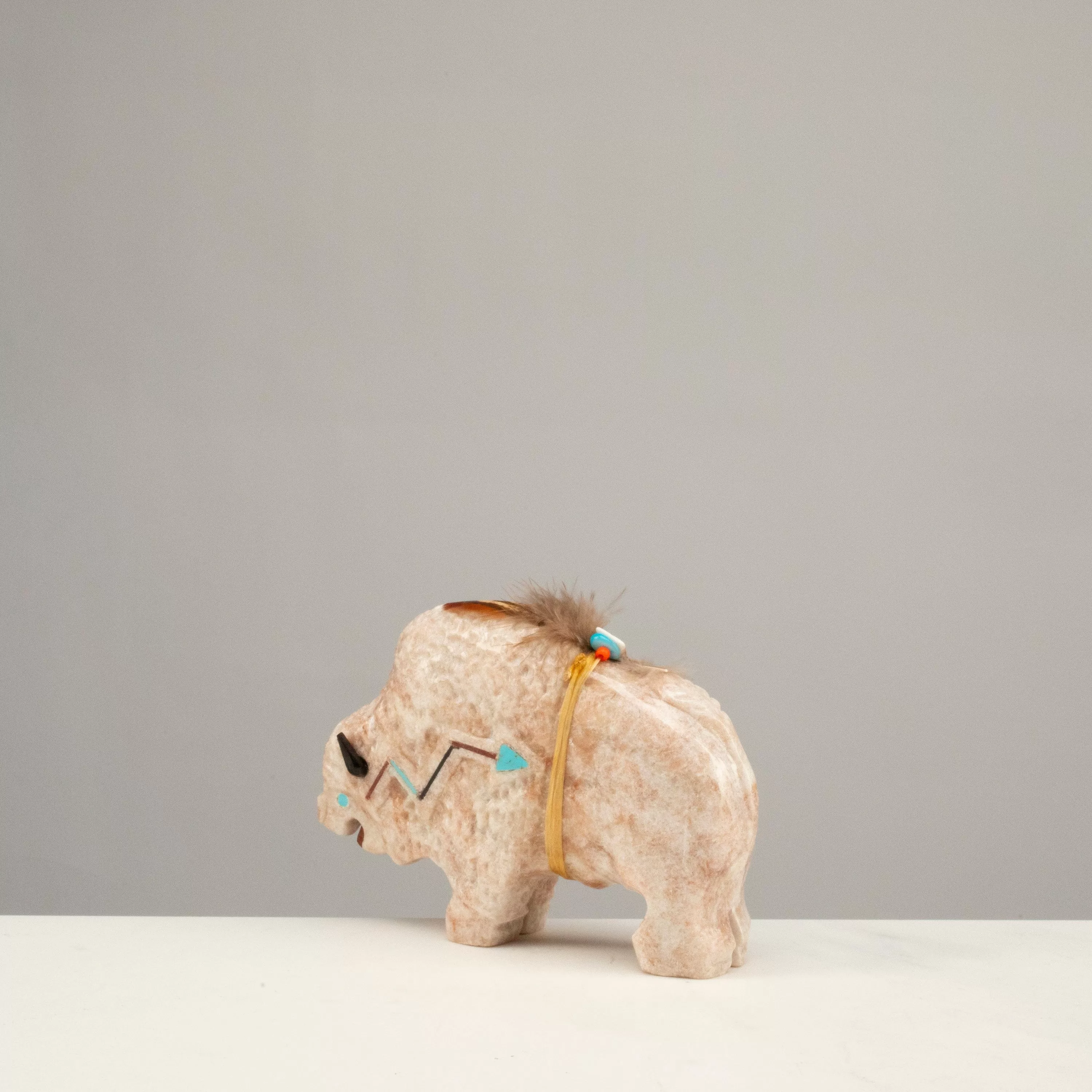 Ben Livingston Alabaster Handmade Zuni Fetish Bull Carving