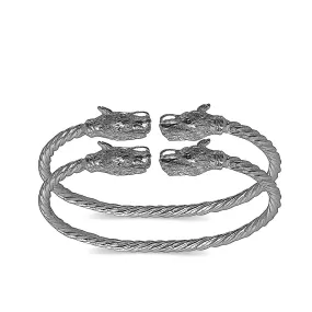 Better Jewelry Dragon ends coiled rope West Indian bangles .925 Sterling silver (MADE IN USA) (1 pair)