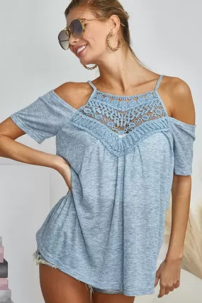 BiBi Front Crochet Lace Adjustable Strap Top