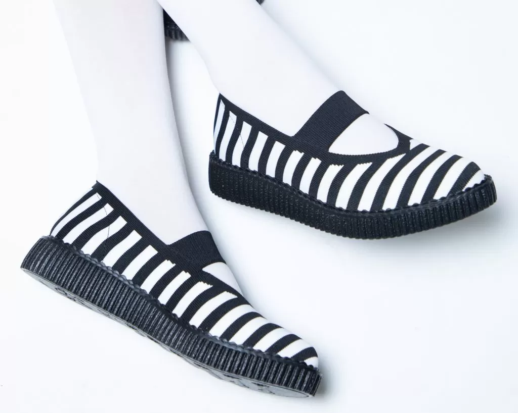 Black & White Striped Flyknit Pointed Mary Jane