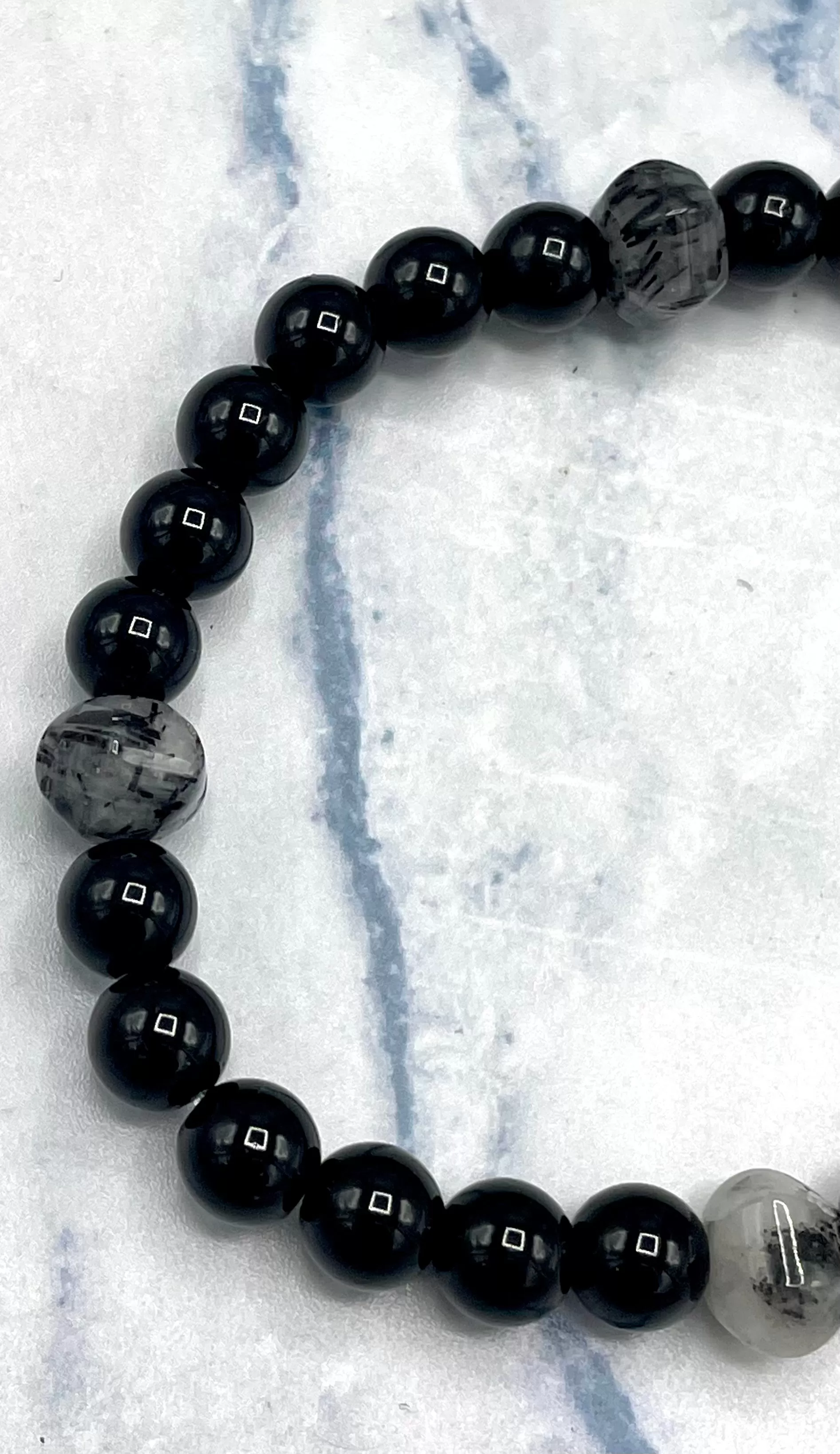 Black Onyx gemstone and Tourmaline Quartz Bracelet