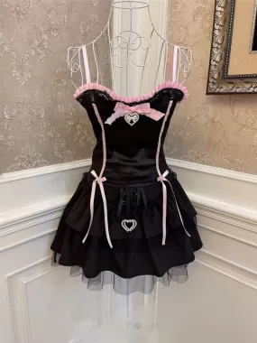 Black pink halter top / tutu skirt