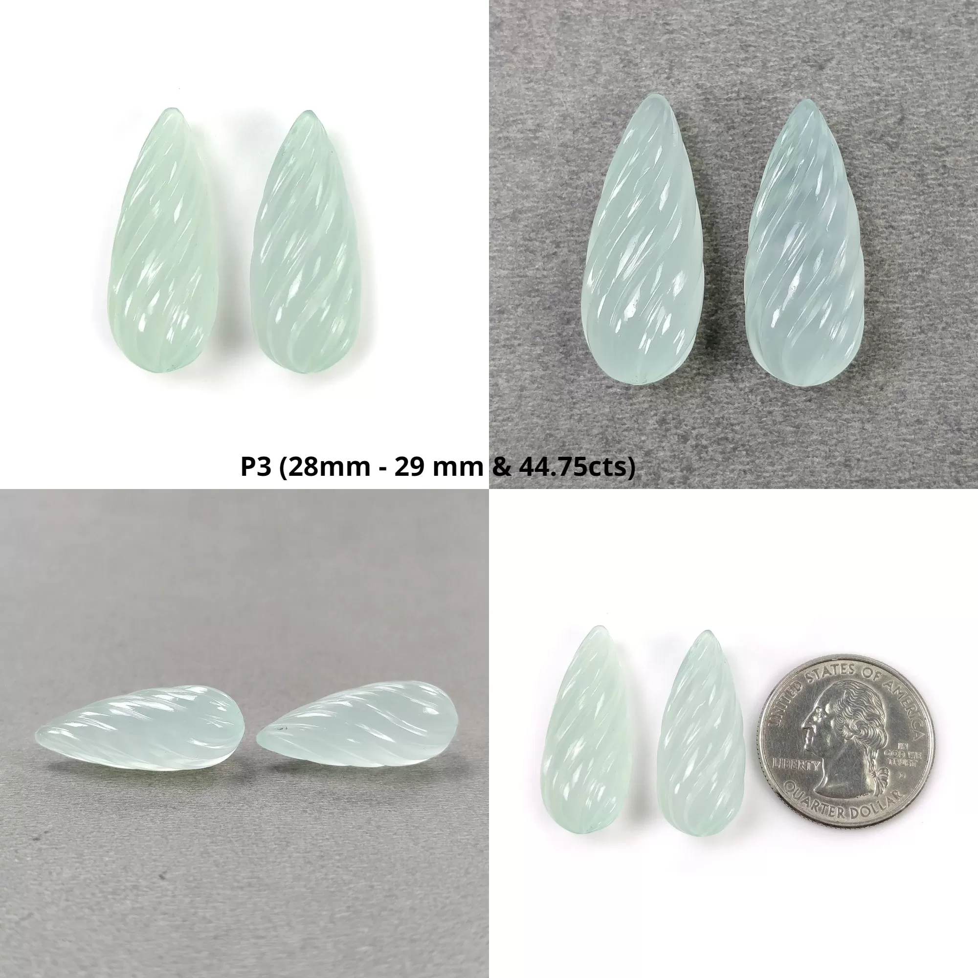 BLUE & GREEN ONYX Gemstone Carving : Natural Color Enhanced Onyx Hand Carved Teardrops Pair