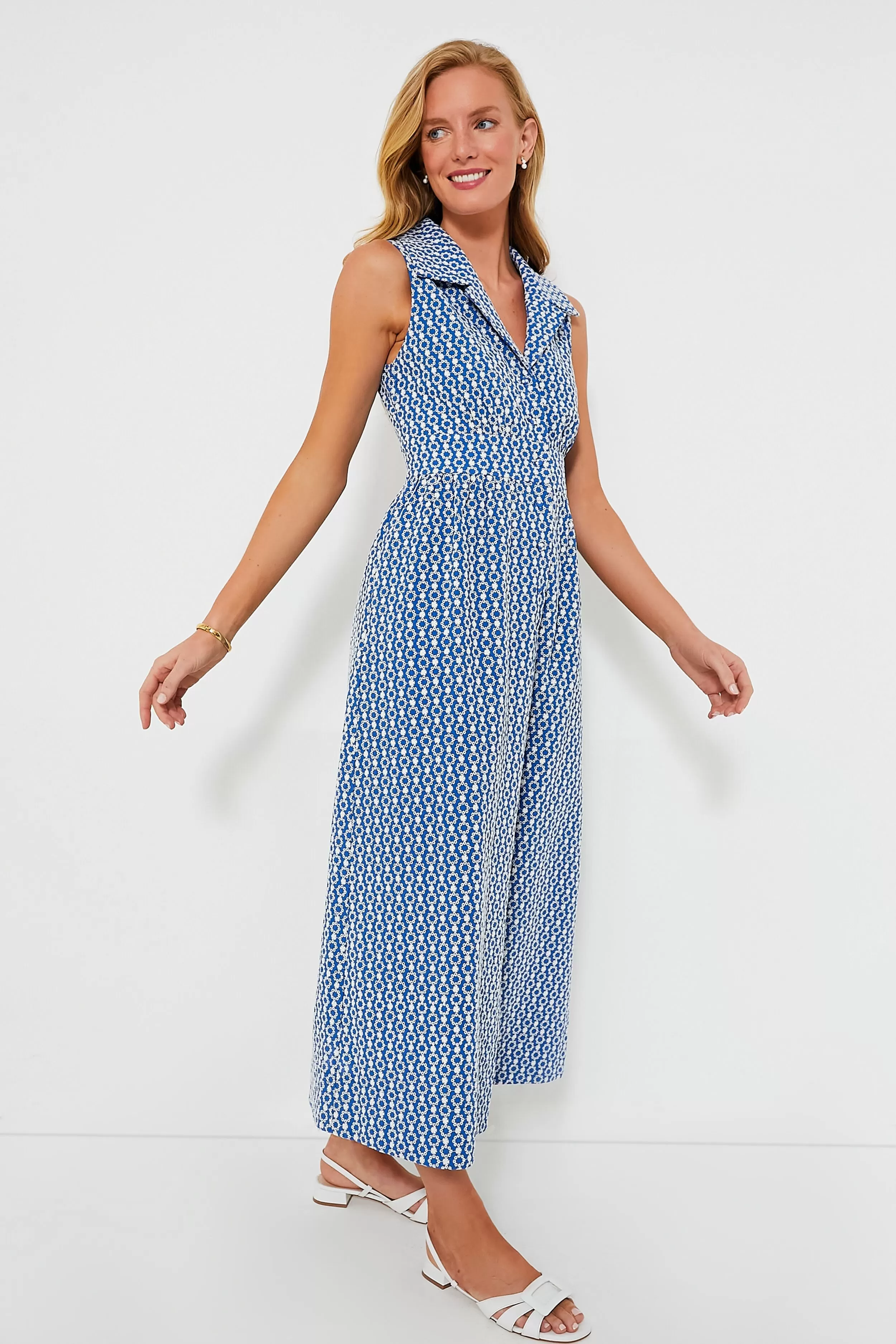 Blue Eyelet Sleeveless Noelle Maxi Dress